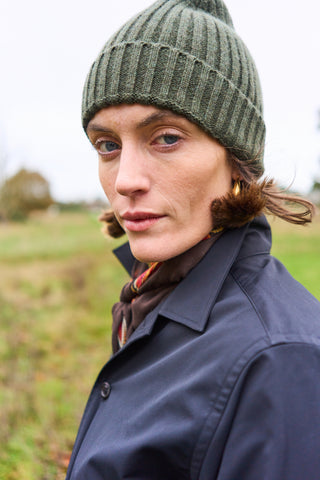 Cashmere Ribbed Olive Beanie Hat