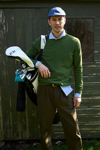 Recycled Italian Wool Knit Green Crew Neck