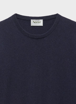 Recycled Italian Wool Knit Navy Crew Neck