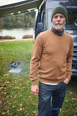 Recycled Italian Wool Tan Knitted Crew neck