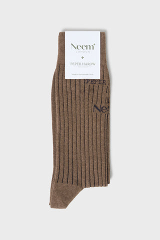 Recycled British Ribbed Cotton Light Brown Men's Socks