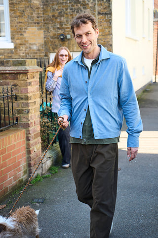 Recycled Italian Blue Chambray Cropped Blouson Jacket