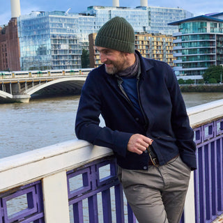 Wool Cotton Navy Herringbone Blouson Jacket
