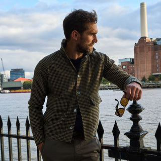 Wool Cotton Navy and Green Dogtooth Cadogan Jacket