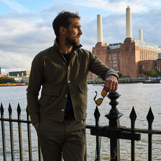 Wool Cotton Navy and Green Dogtooth Cadogan Jacket