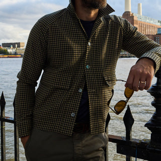 Wool Cotton Navy and Green Dogtooth Cadogan Jacket