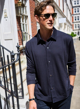 ZQ Merino Wool Jersey Navy Cut Away Shirt Over-Shirts Neem London 