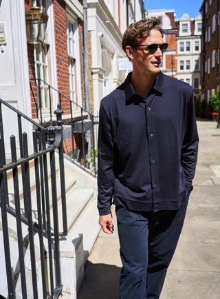 ZQ Merino Wool Jersey Navy Cut Away Shirt Over-Shirts Neem London 