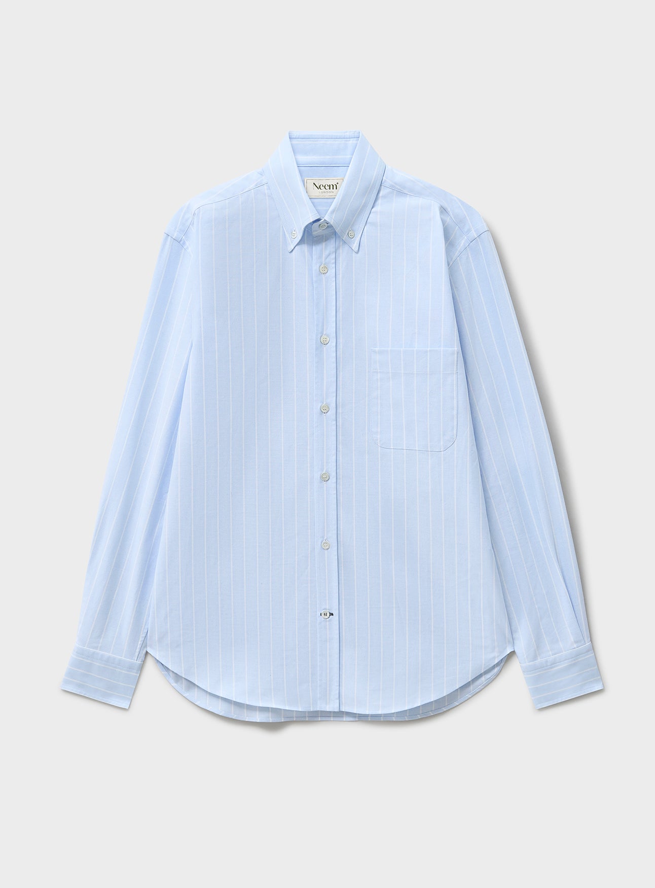 Recycled Pinpoint Oxford Cotton Sky Stripe Button Down Shirt