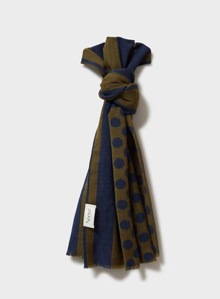Recycled Double Faced Wool Olive and Navy Spot Scarf Socks & Scarfs Neem London 