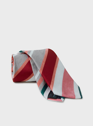 Silk Linen Blend Tan and Red Como Stripe Dazzling Tie