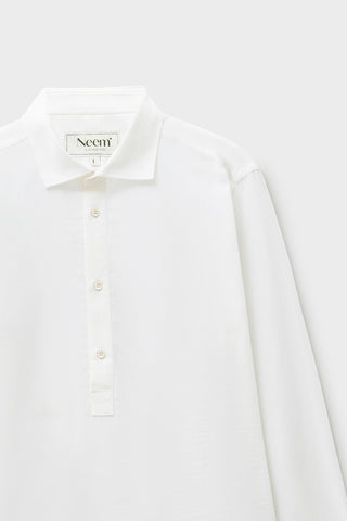 Recycled Italian White Cut Away Collar Popover Shirt