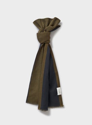 Recycled Double Faced Wool Navy & Olive Classic Scarf