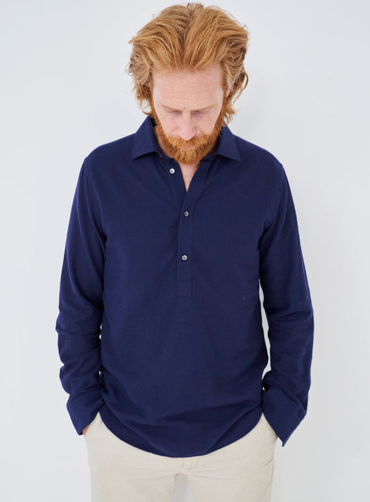Recycled Italian Navy Flannel Popover Shirt Pre-order Neem Global 