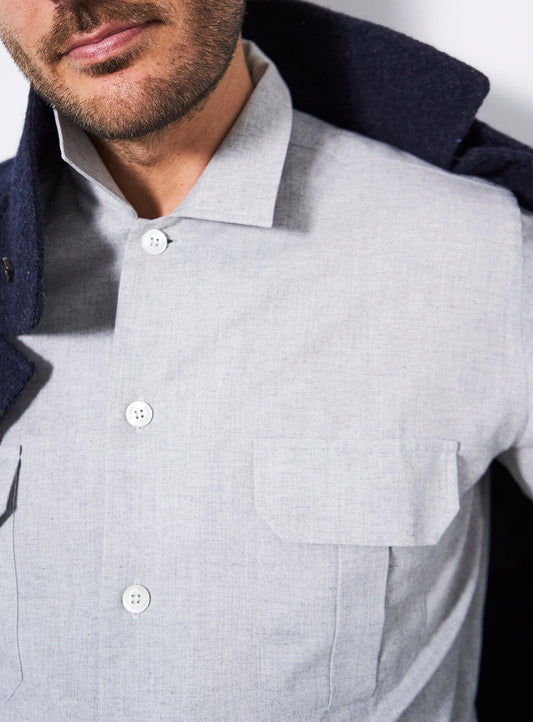 Recycled Italian Light Grey Flannel Over-Shirt Over-Shirts Neem Global 