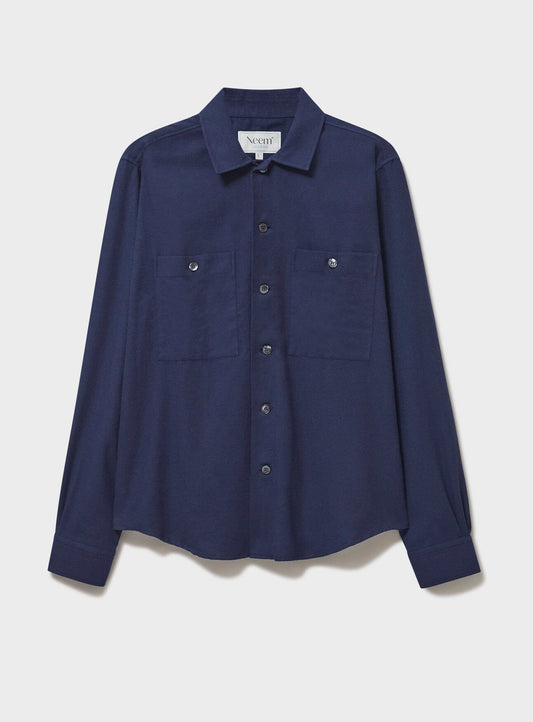 Recycled Italian Navy Blue Flannel Double Pocket-Shirt Over-Shirts Neem Global 